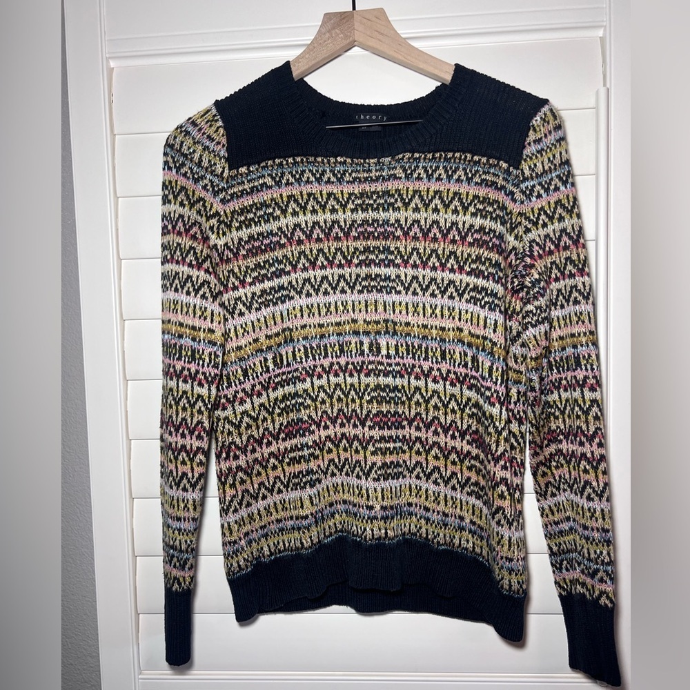 Theory Hadar Chunky Silk/Linen Pullover Sweater in Multi Color, Size Small